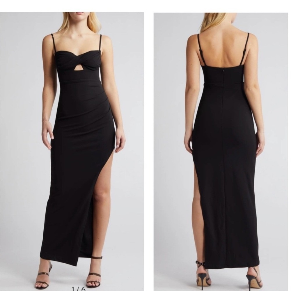 Lulus Going for the wow dress Black Cutout High‎ Slit Spaghetti Strap Formal - Picture 3 of 9